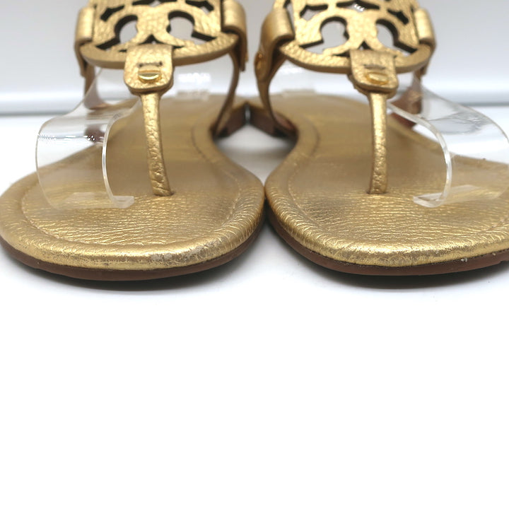 Tory Burch Miller Thong Sandals Gold Metallic Leather Size 8 Flat Slides