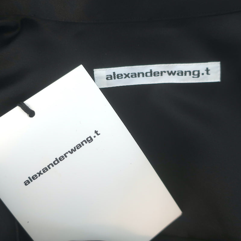 T by Alexander Wang Layered Mini Shirt Dress Black Silk Charmeuse Size 4 NEW