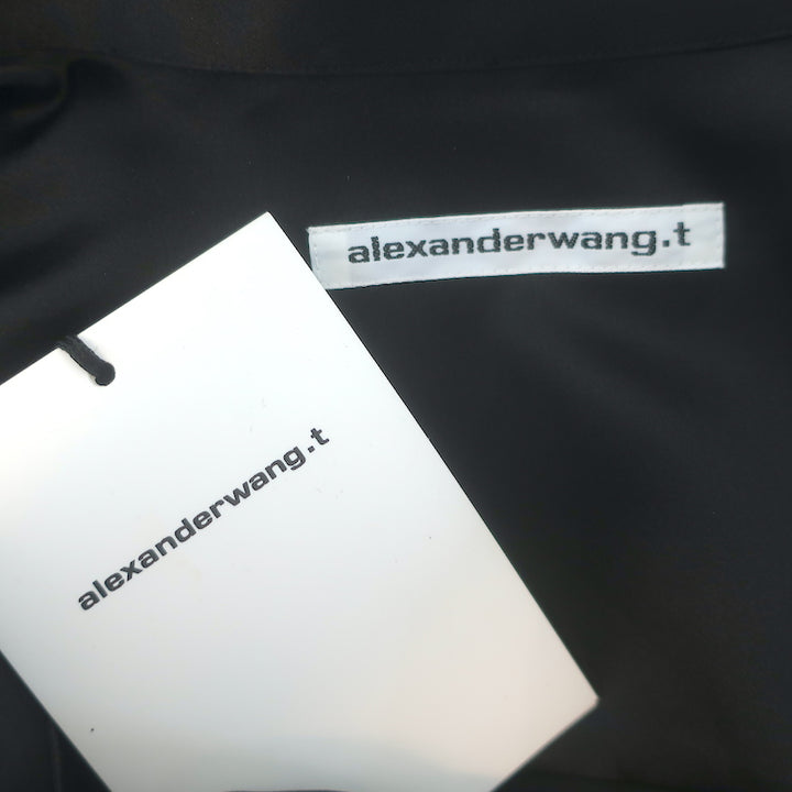 T by Alexander Wang Layered Mini Shirt Dress Black Silk Charmeuse Size 4 NEW