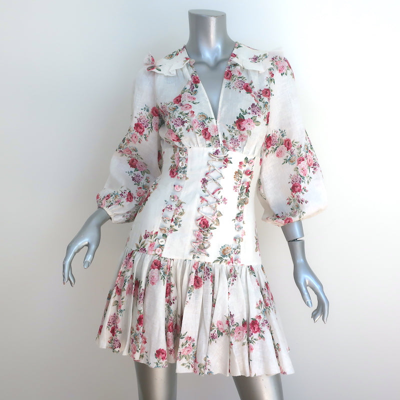 Zimmermann Honour Corset Mini Dress Cream Floral Print Linen Size 0 Celebrity Owned Zimmermann Honour Corset Mini Dress Cream Floral Print Linen Size 0 Celebrity Owned