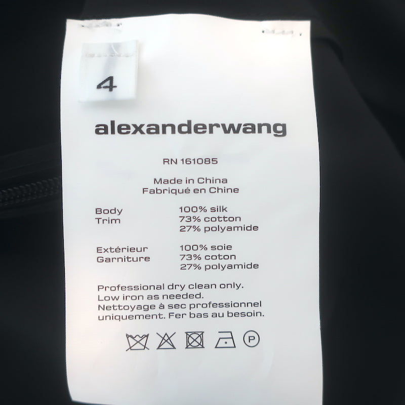 T by Alexander Wang Layered Mini Shirt Dress Black Silk Charmeuse Size 4 NEW