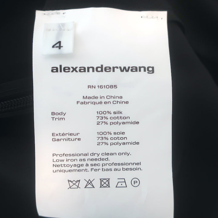 T by Alexander Wang Layered Mini Shirt Dress Black Silk Charmeuse Size 4 NEW