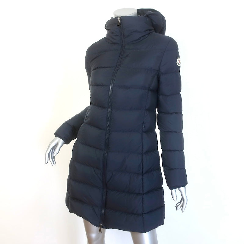 Moncler Gie Hooded Long Down Puffer Coat Dark Navy Size 1