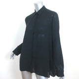 The Row Carlton Pleated Back Shirt Black Crepe Size Small Long Sleeve Blouse