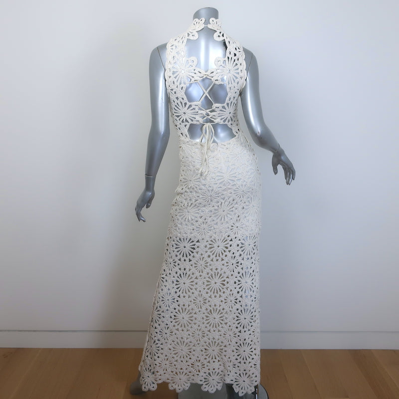 Maje Rozimina Pearl-Beaded Guipure Lace Maxi Dress Ecru Cotton Size 36 NEW