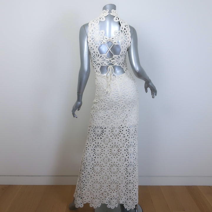 Maje Rozimina Pearl-Beaded Guipure Lace Maxi Dress Ecru Cotton Size 36 NEW