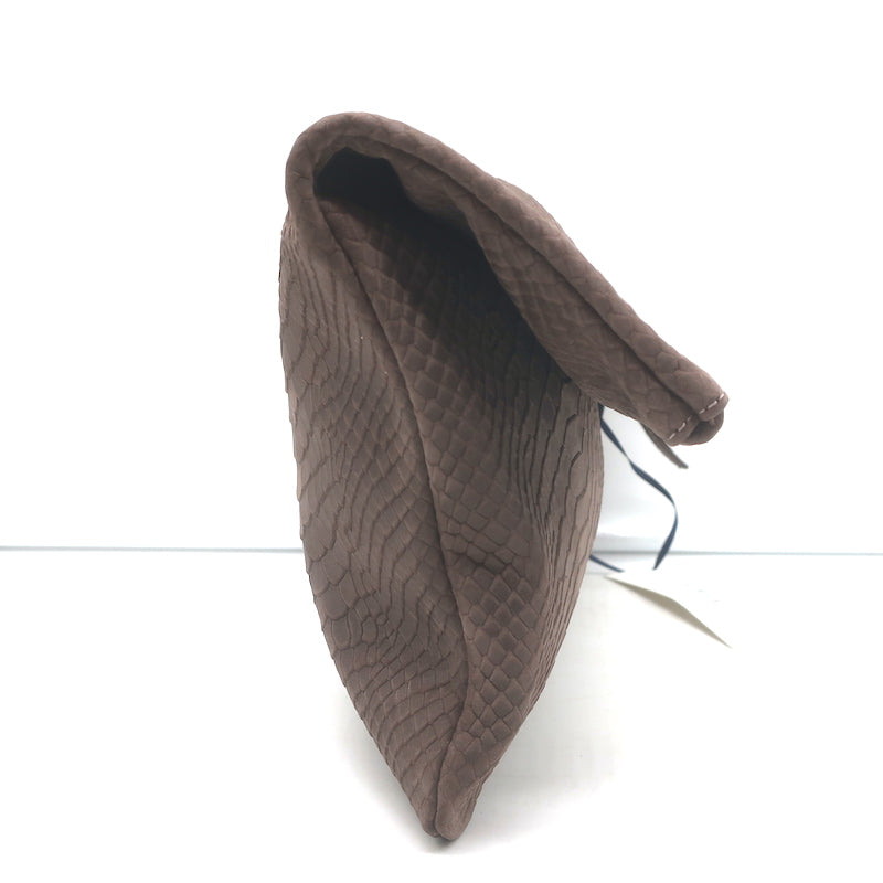 Clare V. Foldover Clutch Taupe Snake-Embossed Nubuck Leather NEW