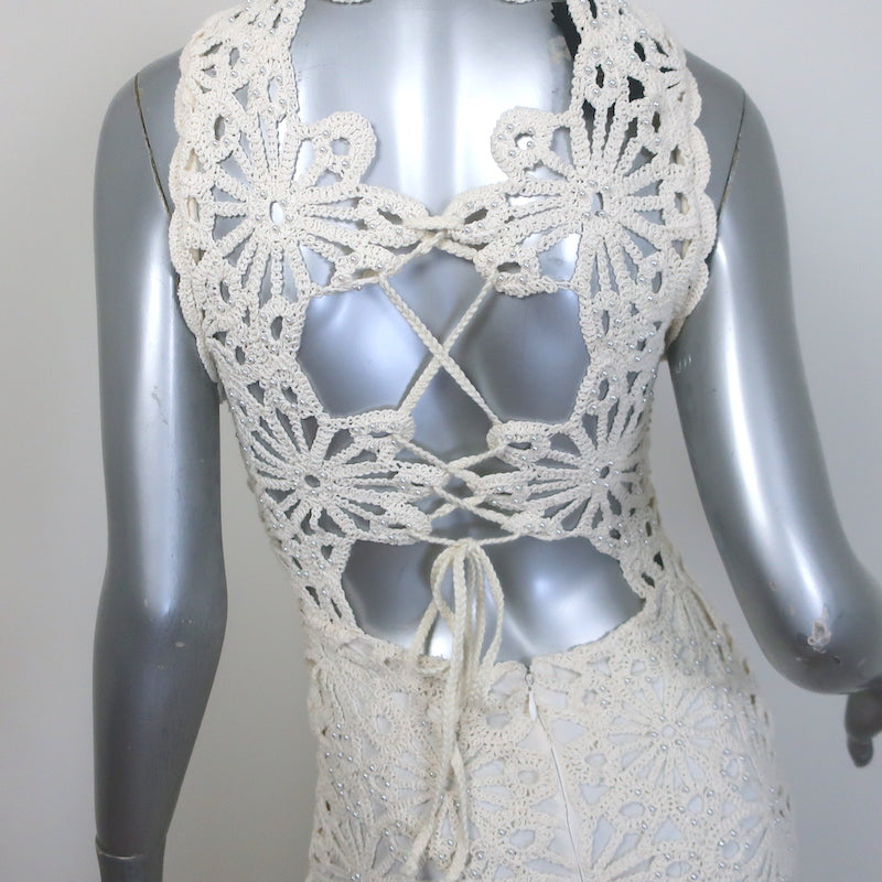 Maje Rozimina Pearl-Beaded Guipure Lace Maxi Dress Ecru Cotton Size 36 NEW