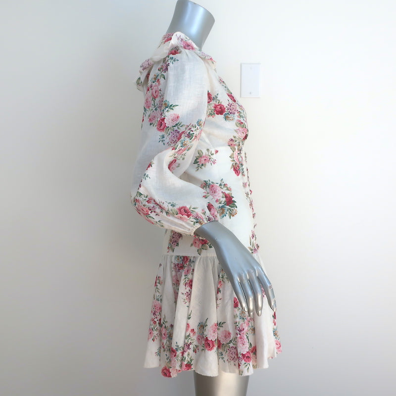 Zimmermann Honour Corset Mini Dress Cream Floral Print Linen Size 0
