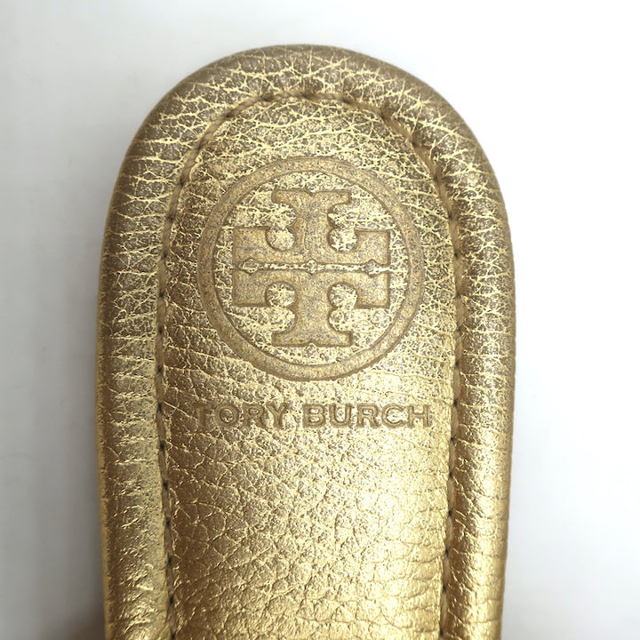 Tory Burch Miller Thong Sandals Gold Metallic Leather Size 8 Flat Slides