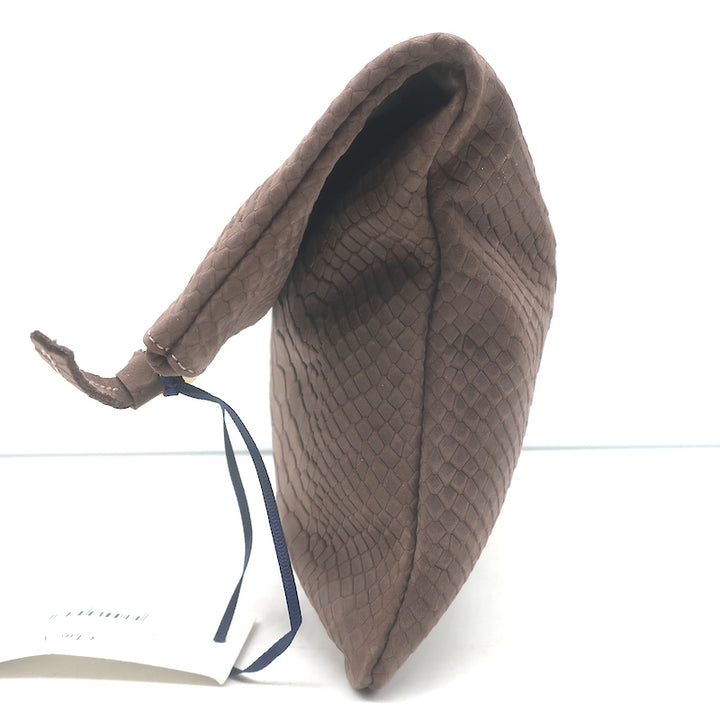Clare V. Foldover Clutch Taupe Snake-Embossed Nubuck Leather NEW