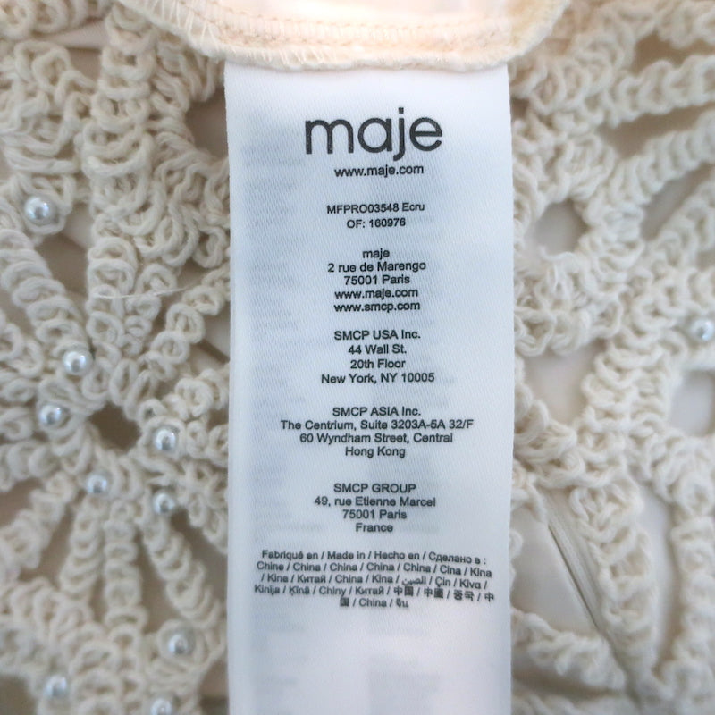 Maje Rozimina Pearl-Beaded Guipure Lace Maxi Dress Ecru Cotton Size 36 NEW