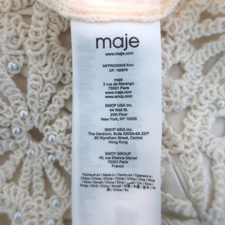 Maje Rozimina Pearl-Beaded Guipure Lace Maxi Dress Ecru Cotton Size 36 NEW