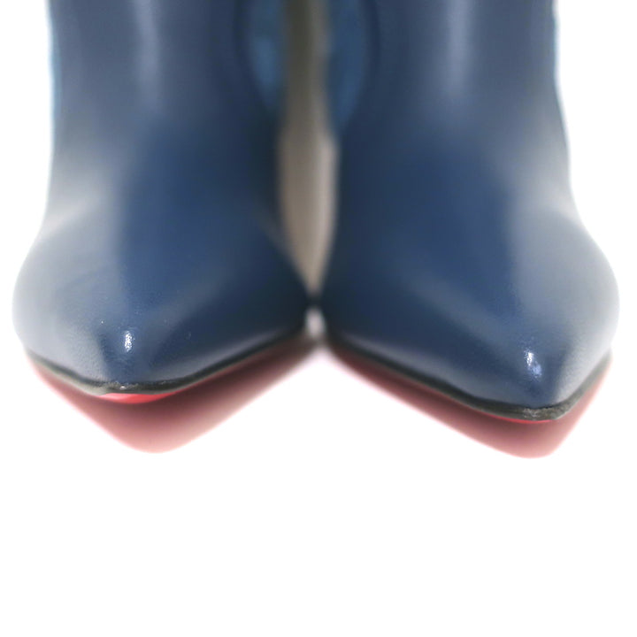 Christian Louboutin Santiabooty Western Boots Blue Denim &amp; Leather Size 36 NEW