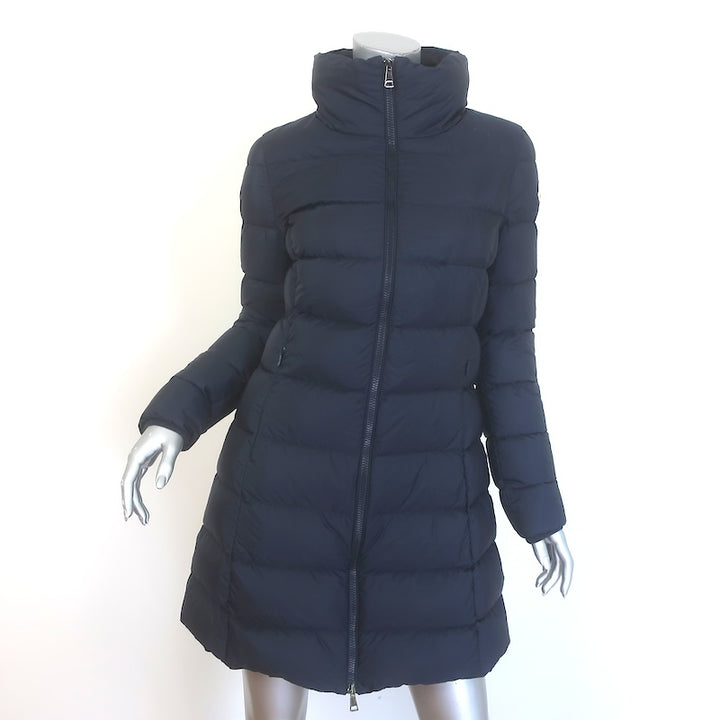 Moncler Gie Hooded Long Down Puffer Coat Dark Navy Size 1
