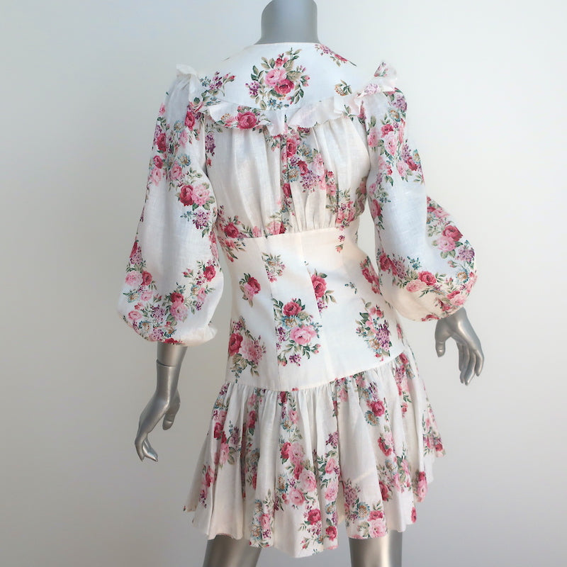Zimmermann Honour Corset Mini Dress Cream Floral Print Linen Size 0