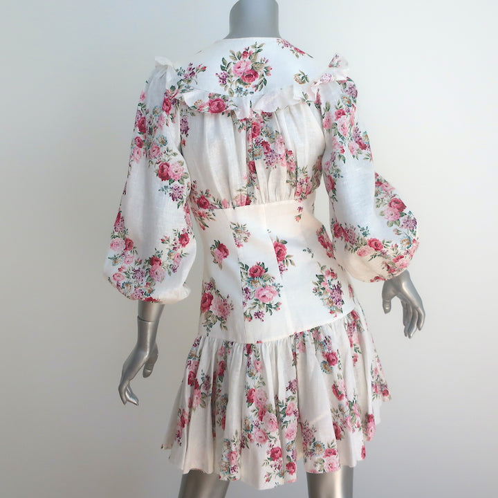 Zimmermann Honour Corset Mini Dress Cream Floral Print Linen Size 0