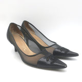 Vintage Chanel CC-Embroidered Cap Toe Pumps Black Mesh & Leather Size 36
