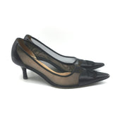 Vintage Chanel CC-Embroidered Cap Toe Pumps Black Mesh & Leather Size 36
