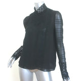 Giambattista Valli Crochet Lace-Trim Blouse Black Silk Size 42 Long Sleeve Top