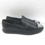 Miu Miu Crystal Cap Toe Slip-On Sneakers Black Leather Size 37.5