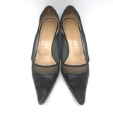 Vintage Chanel CC-Embroidered Cap Toe Pumps Black Mesh & Leather Size 36