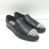 Miu Miu Crystal Cap Toe Slip-On Sneakers Black Leather Size 37.5