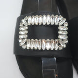 Roger Vivier Crystal-Embellished Flat Slide Sandals Black Leather Size 39