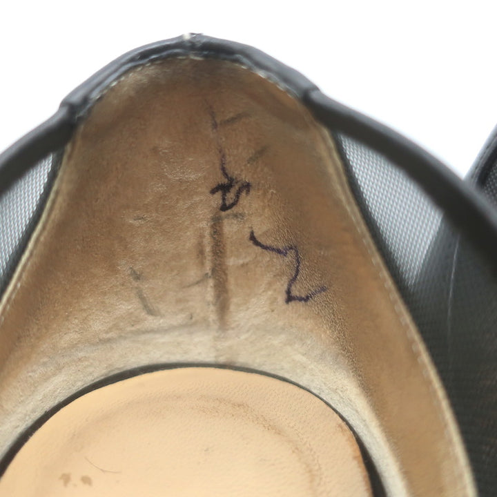 Vintage Chanel CC-Embroidered Cap Toe Pumps Black Mesh &amp; Leather Size 36