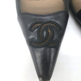Vintage Chanel CC-Embroidered Cap Toe Pumps Black Mesh & Leather Size 36