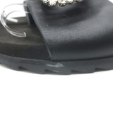 Roger Vivier Crystal-Embellished Flat Slide Sandals Black Leather Size 39