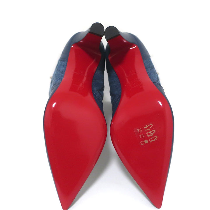 Christian Louboutin Santiabooty Western Boots Blue Denim &amp; Leather Size 36 NEW