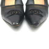 Vintage Chanel CC-Embroidered Cap Toe Pumps Black Mesh & Leather Size 36