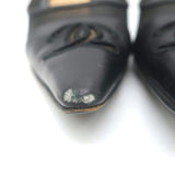 Vintage Chanel CC-Embroidered Cap Toe Pumps Black Mesh & Leather Size 36
