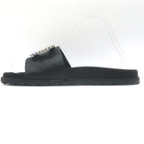Roger Vivier Crystal-Embellished Flat Slide Sandals Black Leather Size 39