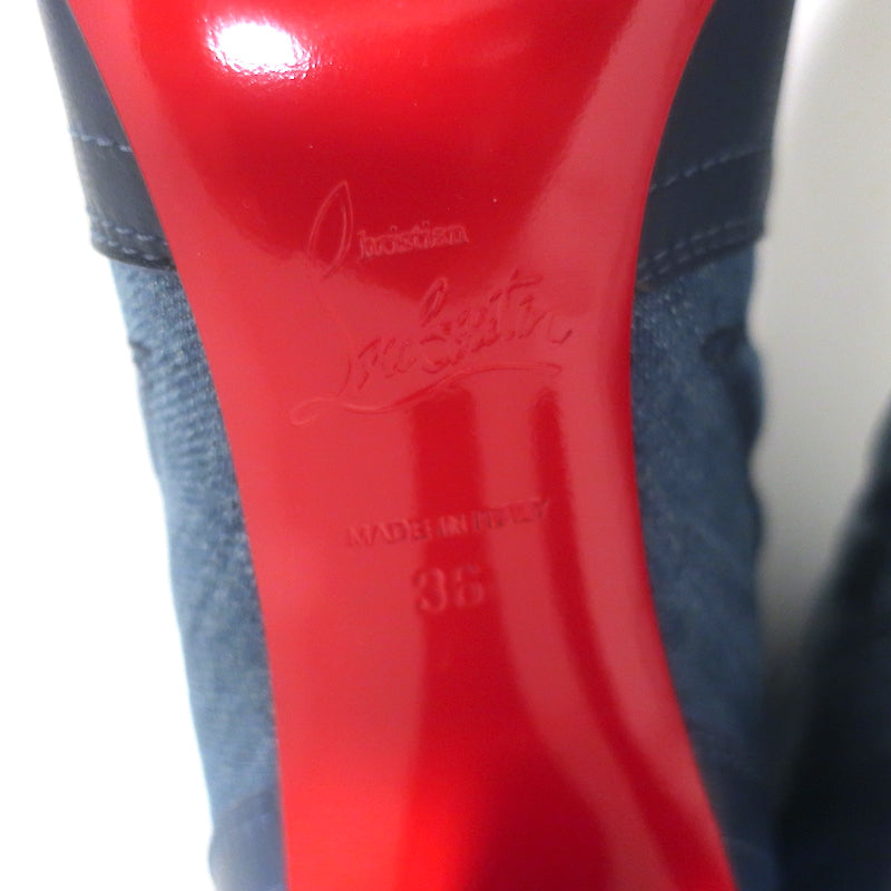 Christian Louboutin Santiabooty Western Boots Blue Denim &amp; Leather Size 36 NEW