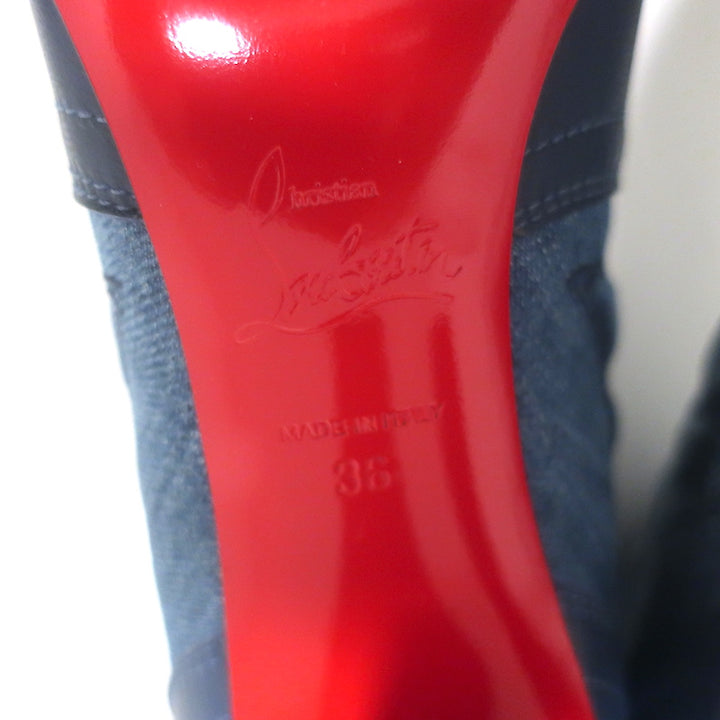 Christian Louboutin Santiabooty Western Boots Blue Denim &amp; Leather Size 36 NEW