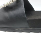 Roger Vivier Crystal-Embellished Flat Slide Sandals Black Leather Size 39