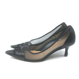 Vintage Chanel CC-Embroidered Cap Toe Pumps Black Mesh & Leather Size 36