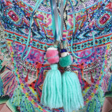 Camilla Festival Friends Cold Shoulder Blouse Blue Printed Silk Size Large