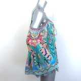 Camilla Festival Friends Cold Shoulder Blouse Blue Printed Silk Size Large
