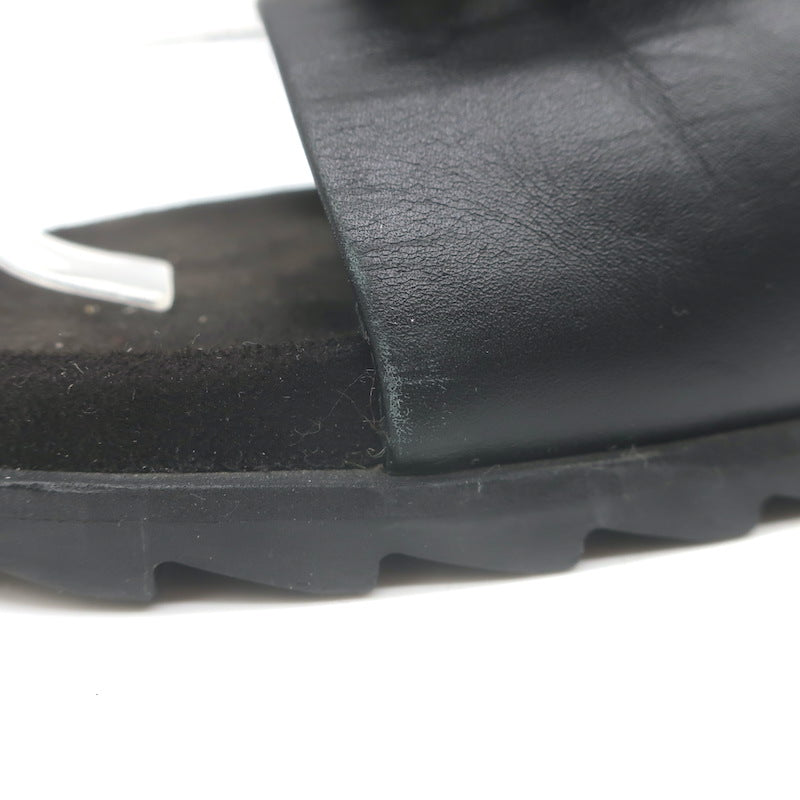 Roger Vivier Crystal-Embellished Flat Slide Sandals Black Leather Size 39