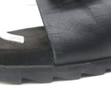 Roger Vivier Crystal-Embellished Flat Slide Sandals Black Leather Size 39