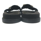 Roger Vivier Crystal-Embellished Flat Slide Sandals Black Leather Size 39