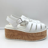 Prada Cork Platform Fisherman Sandals White Rubber Size 38