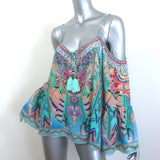 Camilla Festival Friends Cold Shoulder Blouse Blue Printed Silk Size Large