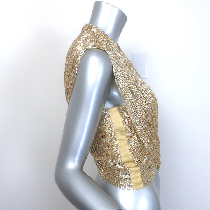 Cult Gaia Haisley Hand-Beaded Draped Top Gold Size 6 NEW