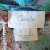 Camilla Festival Friends Cold Shoulder Blouse Blue Printed Silk Size Large