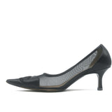 Vintage Chanel CC-Embroidered Cap Toe Pumps Black Mesh & Leather Size 36