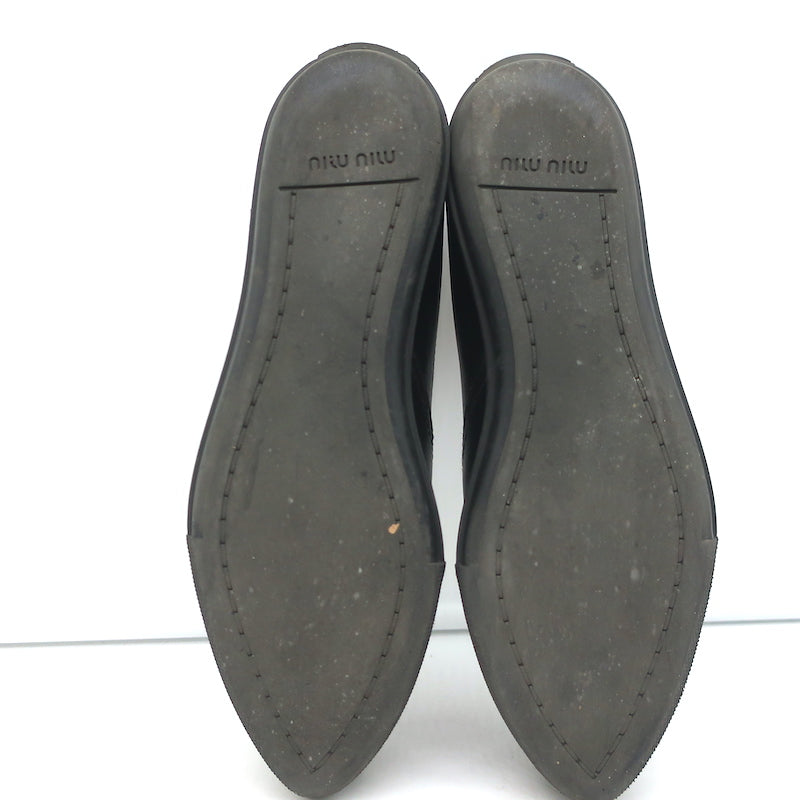 Miu Miu Crystal Cap Toe Slip-On Sneakers Black Leather Size 37.5